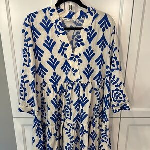 Zara Blue Cuffed Sleeve Sundress with Mandarin Collar Like New